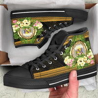 Hawaii High Top Shoes - Polynesian Gold Patterns Collection Kid - Black Sole - Polynesian Pride