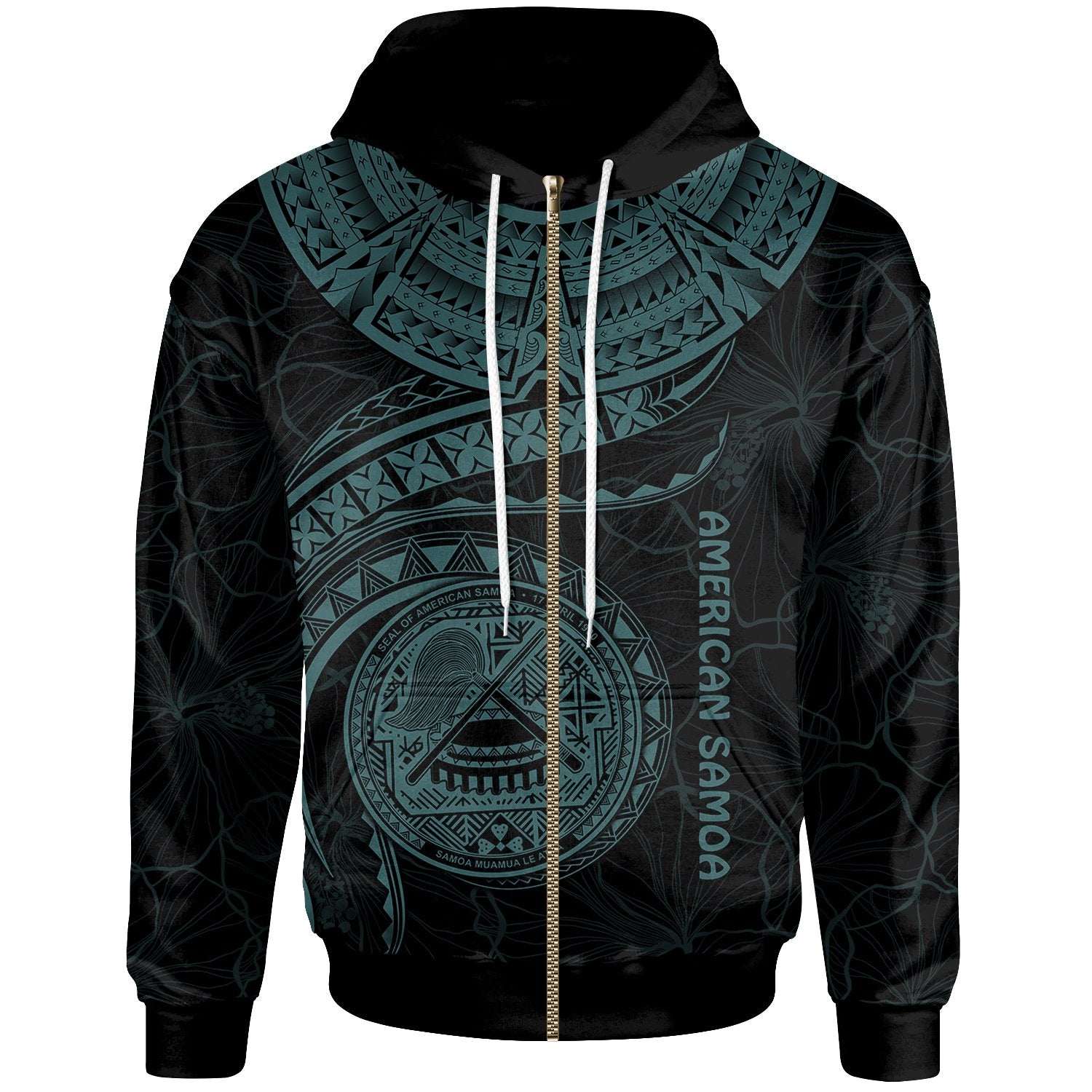 American Samoa Polynesian Zip up Hoodie American Samoan Waves (Turquoise) Unisex Turquoise - Polynesian Pride