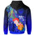 Marshall Islands Custom Zip up Hoodie Humpback Whale with Tropical Flowers (Blue) - Polynesian Pride