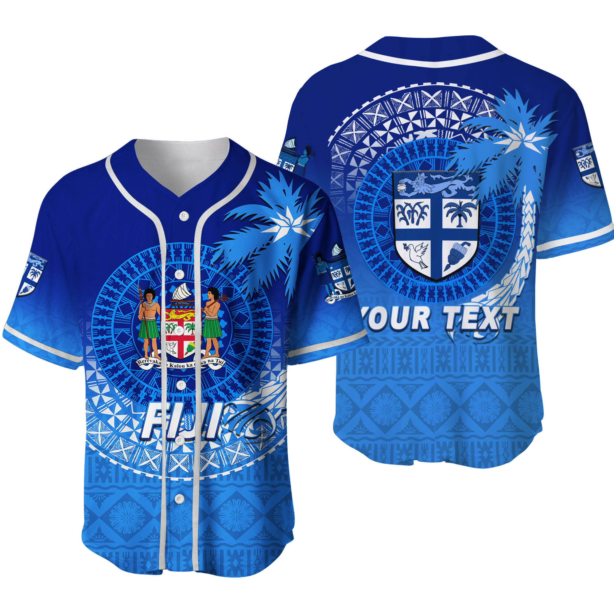 (Custom Personalised) Fiji Tapa Tribal Coconut Tree Baseball Jersey - LT12 Unisex Blue - Polynesian Pride