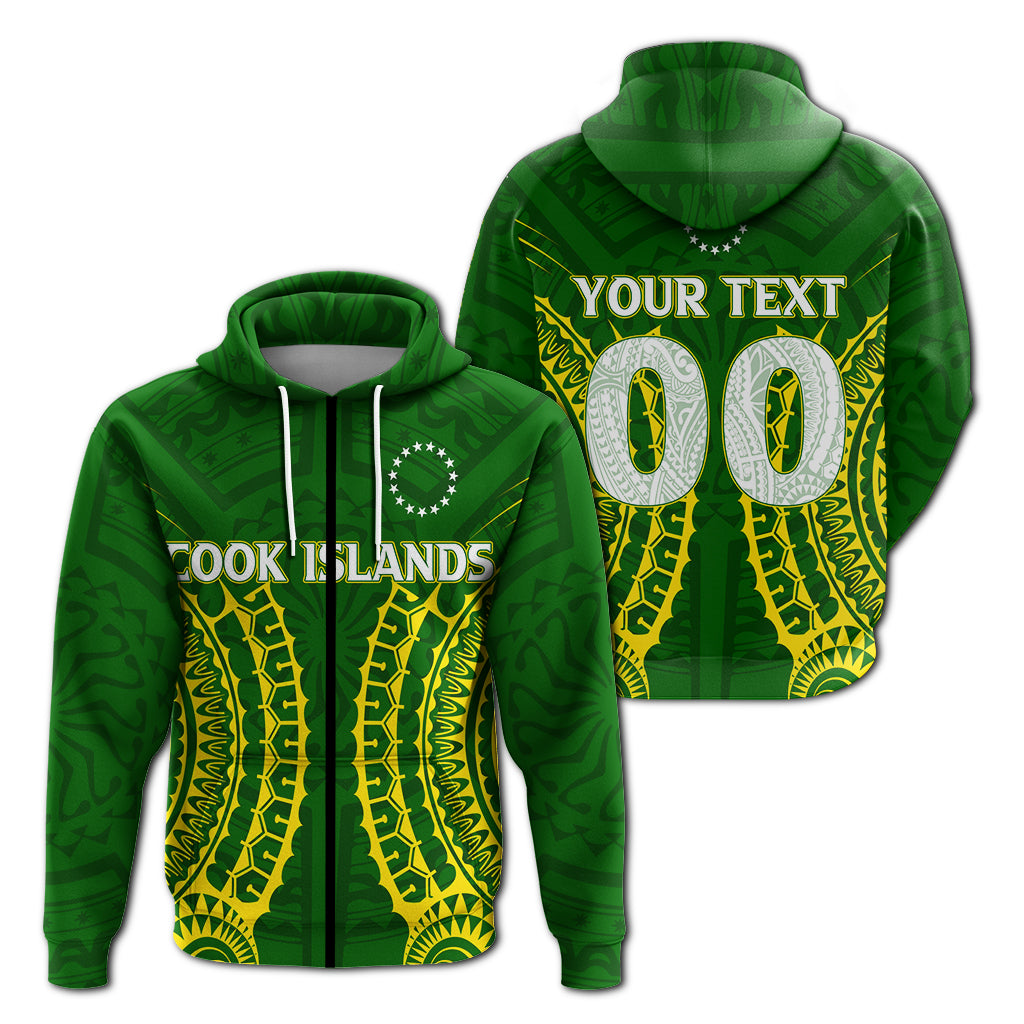 Custom Cook Islands Zip up Hoodie Tribal Pattern LT12 Green - Polynesian Pride