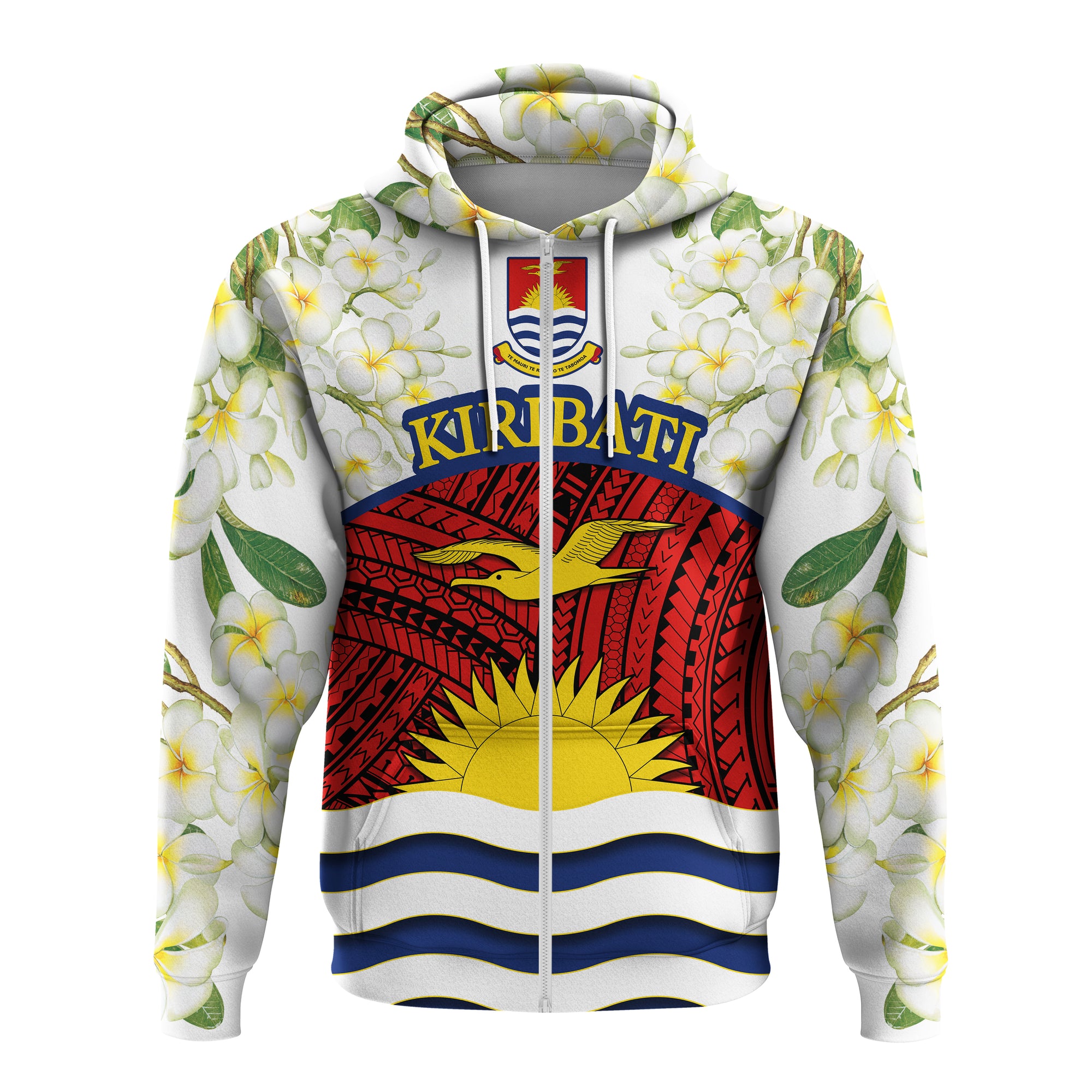 Kiribati Flag Mix Plumeria Frangipanis flower Zip up Hoodie LT20 Unisex Green - Polynesian Pride