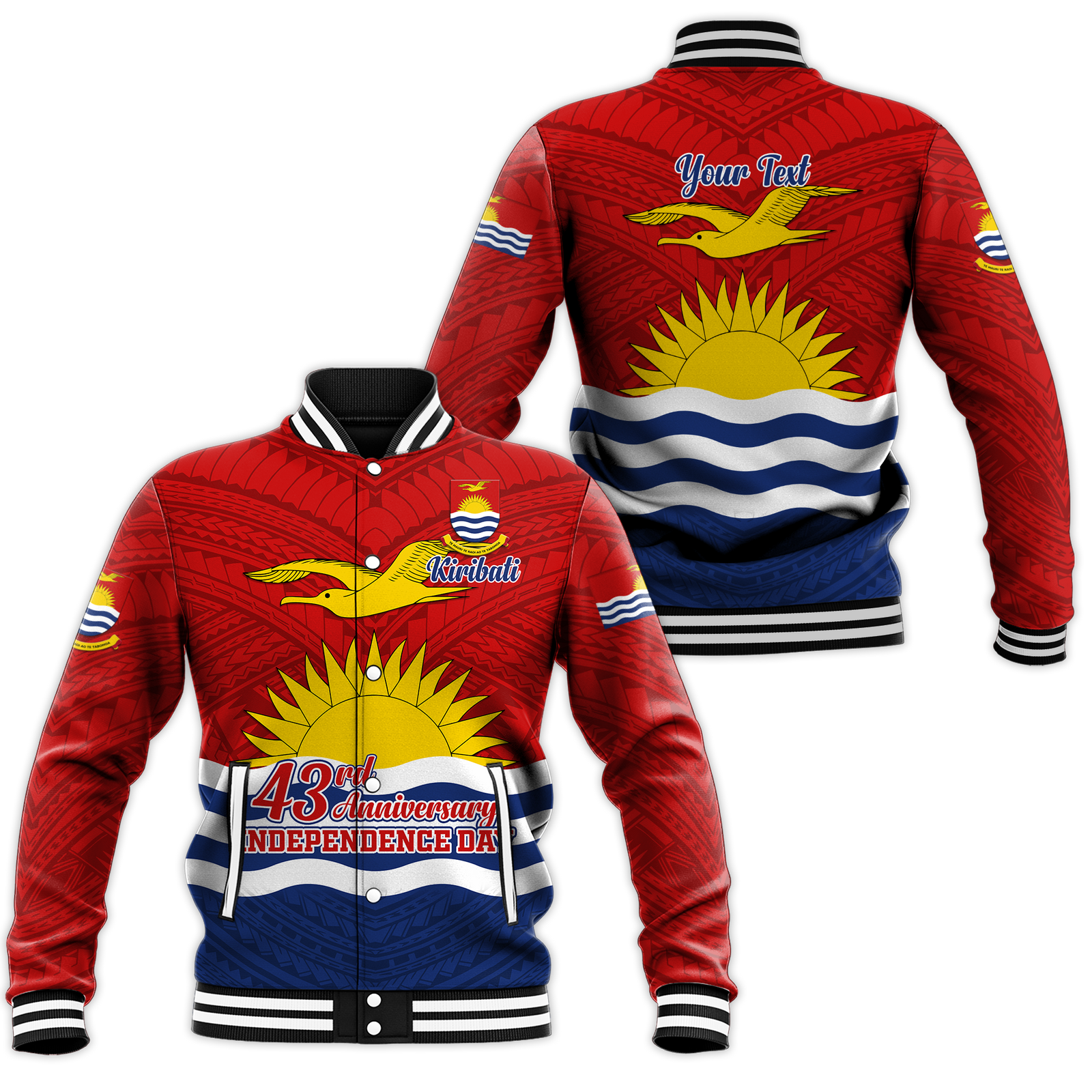 Custom Kiribati 43rd Independence Celebrations Baseball Jacket - LT12 Unisex Blue - Polynesian Pride