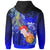 Pohnpei Zip up Hoodie Humpback Whale with Tropical Flowers (Blue) - Polynesian Pride