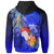 Polynesian Hawaii Custom Zip up Hoodie Humpback Whale with Tropical Flowers (Blue) - Polynesian Pride