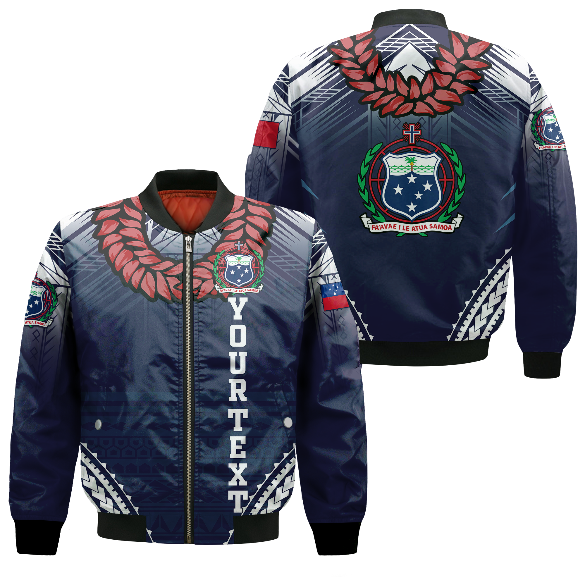 (Custom Personalised) Samoan Ula Fala Art Bomber Jacket - LT12 Blue Bomber Jacket - Polynesian Pride