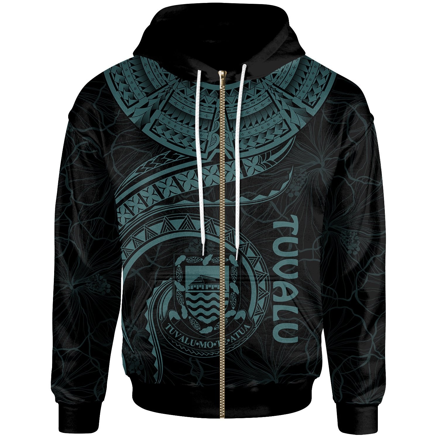 Tuvalu Polynesian Zip up Hoodie Tuvalu Waves (Turquoise) Unisex Turquoise - Polynesian Pride