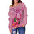 Pohnpei Polynesian Women's Off Shoulder Sweater - Floral With Seal Pink - Polynesian Pride