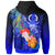 Vanuatu Custom Hoodie Humpback Whale with Tropical Flowers (Blue) - Polynesian Pride