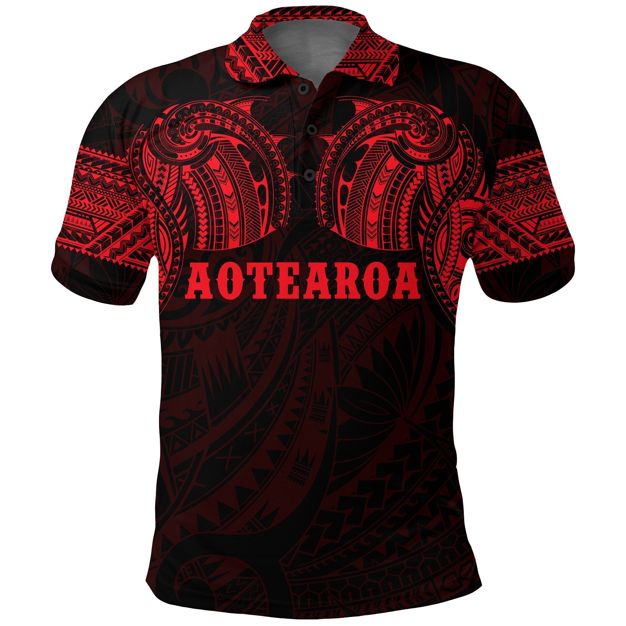 Aotearoa Maori Tattoo Black and Red Polo T Shirt Unisex Black - Polynesian Pride