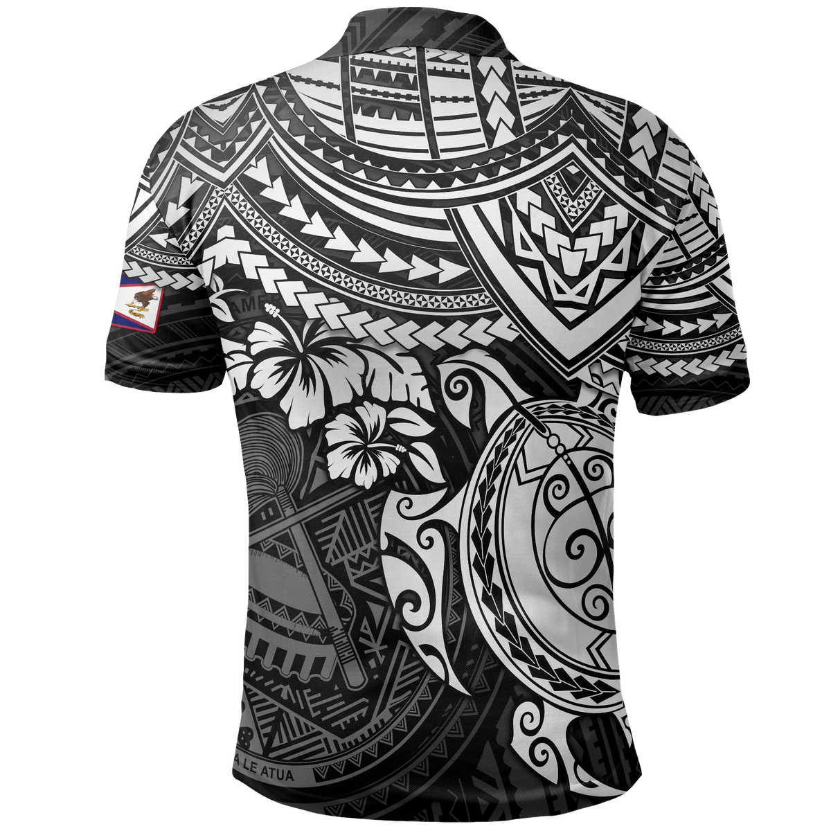 American Samoa Polo Shirt Amerika Samoa Flag Seal White Turtle Hibiscus - Polynesian Pride