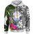 Marshall Islands Zip up Hoodie White Turtle Plumeria Banana Leaf Crest Unisex White - Polynesian Pride