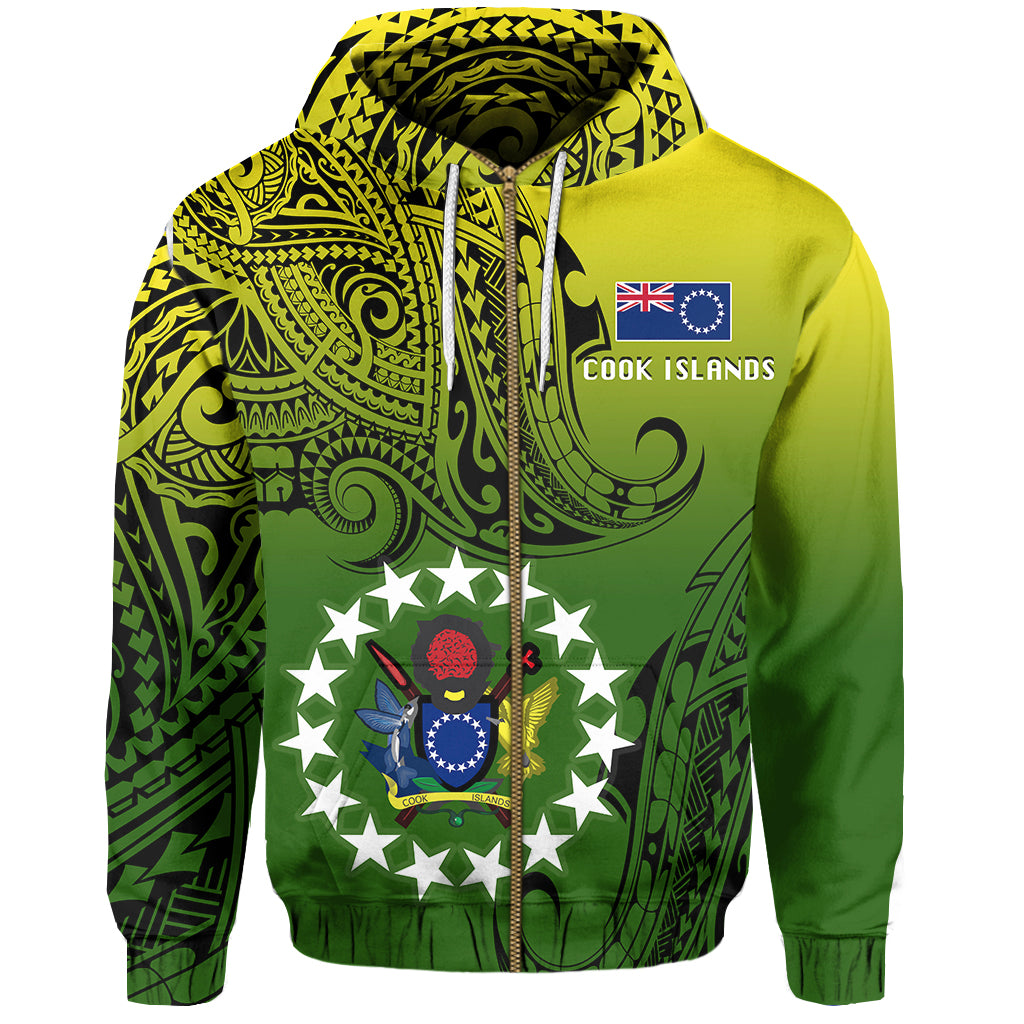 Cook Islands Patterns With Coat of Arms Zip up Hoodie LT20 Unisex Green - Polynesian Pride