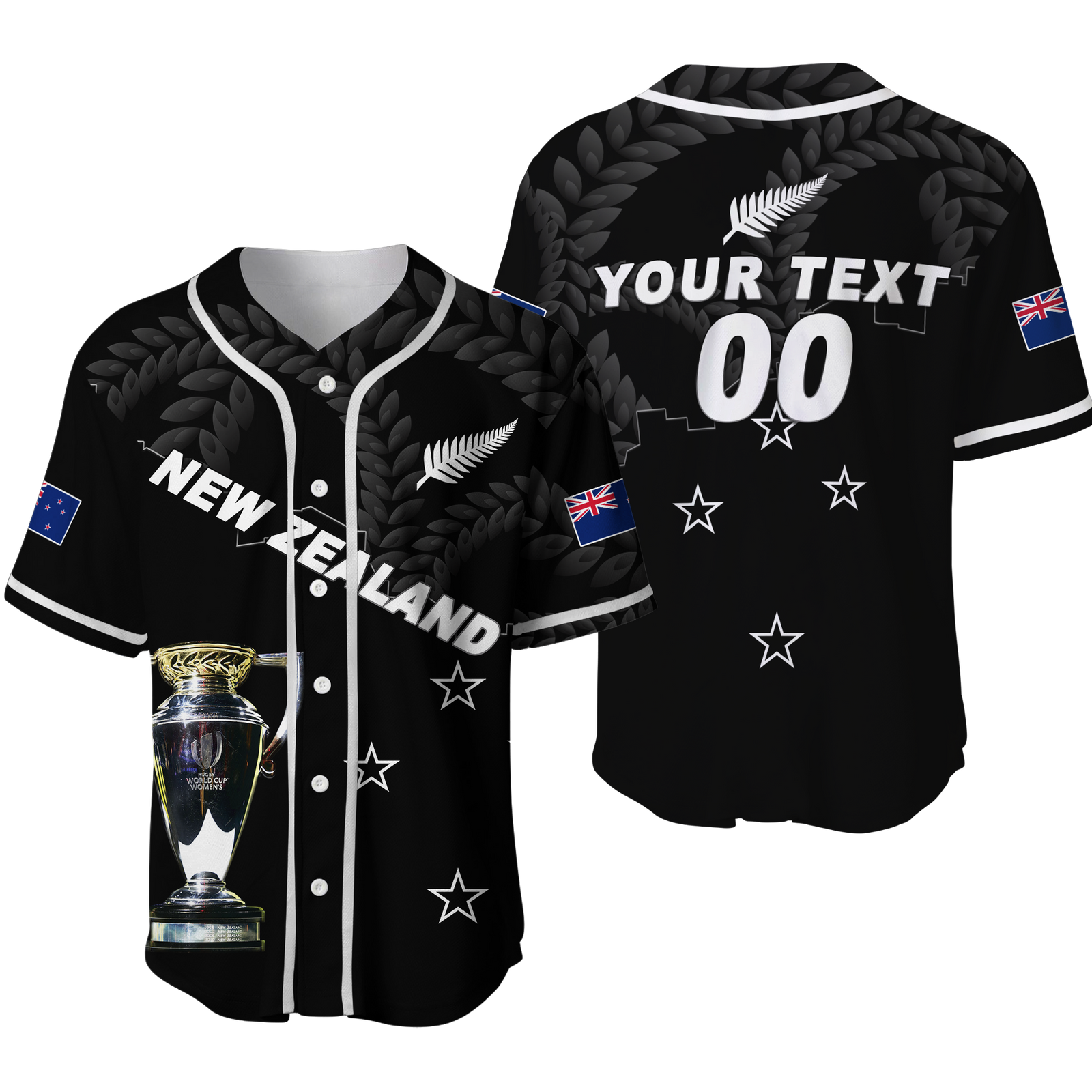 (Custom Personalised) New Zealand Champions Rugby 2022 Baseball Jersey - LT12 Unisex Black - Polynesian Pride