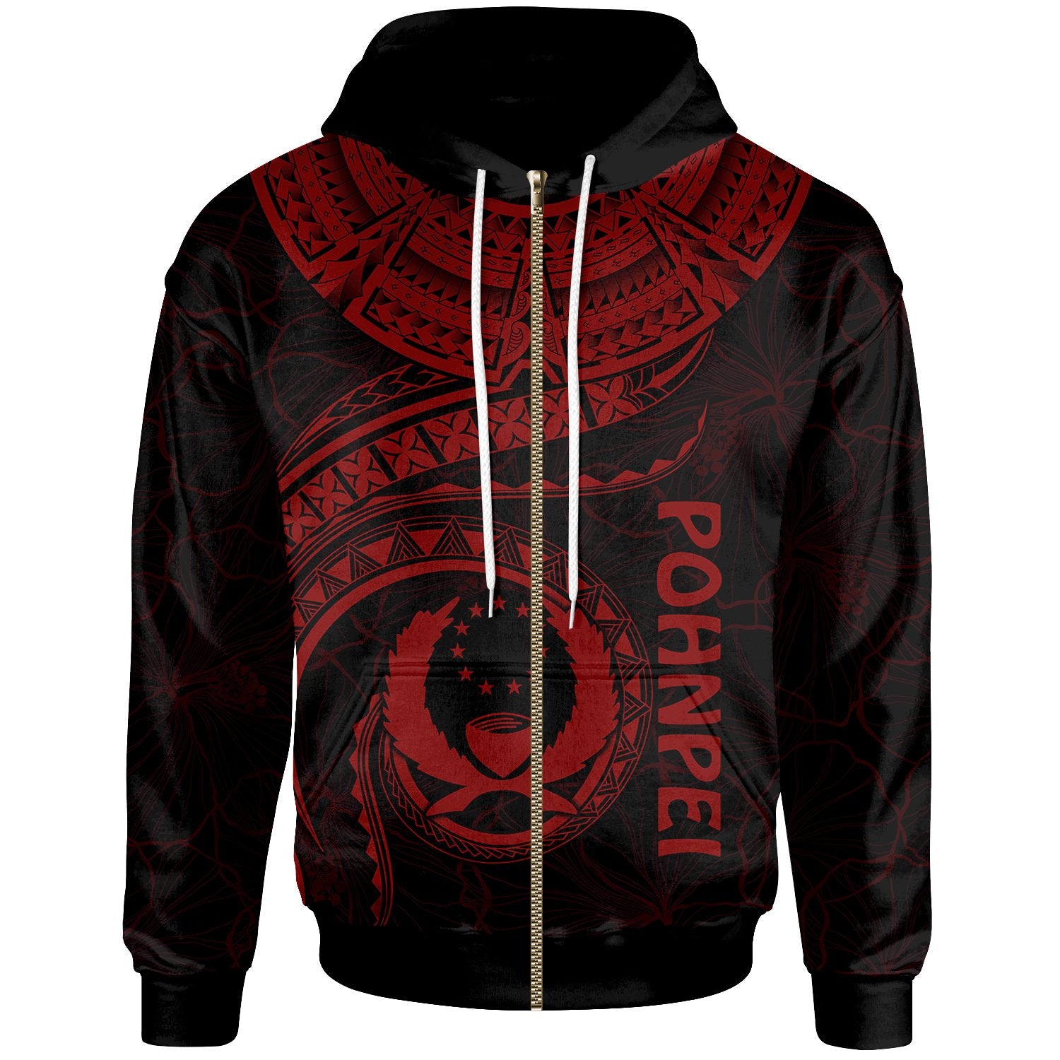 Pohnpei Polynesian Zip up Hoodie Pohnpei Waves (Red) Unisex Red - Polynesian Pride