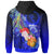 Chuuk Hoodie Humpback Whale with Tropical Flowers (Blue) - Polynesian Pride