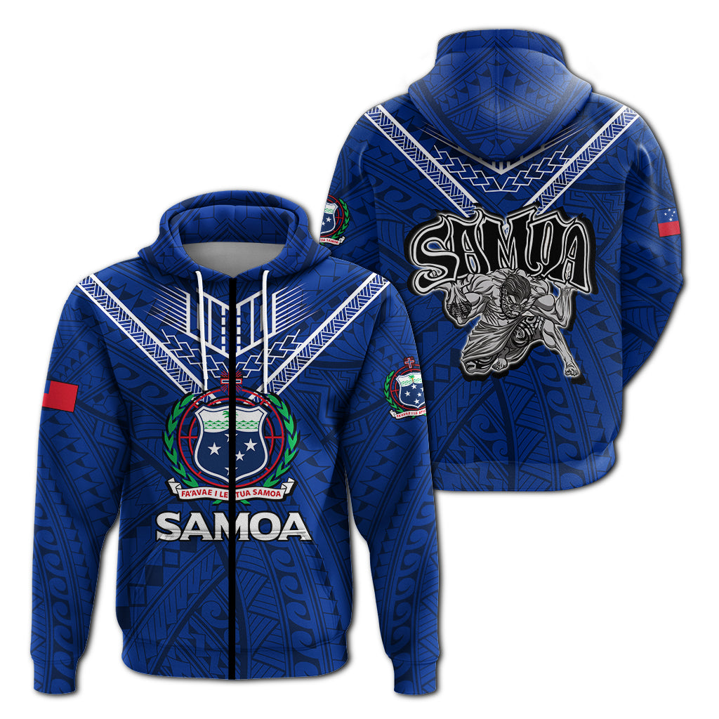 Samoa Zip Hoodie Samoan Warrior Pride LT12 Blue - Polynesian Pride