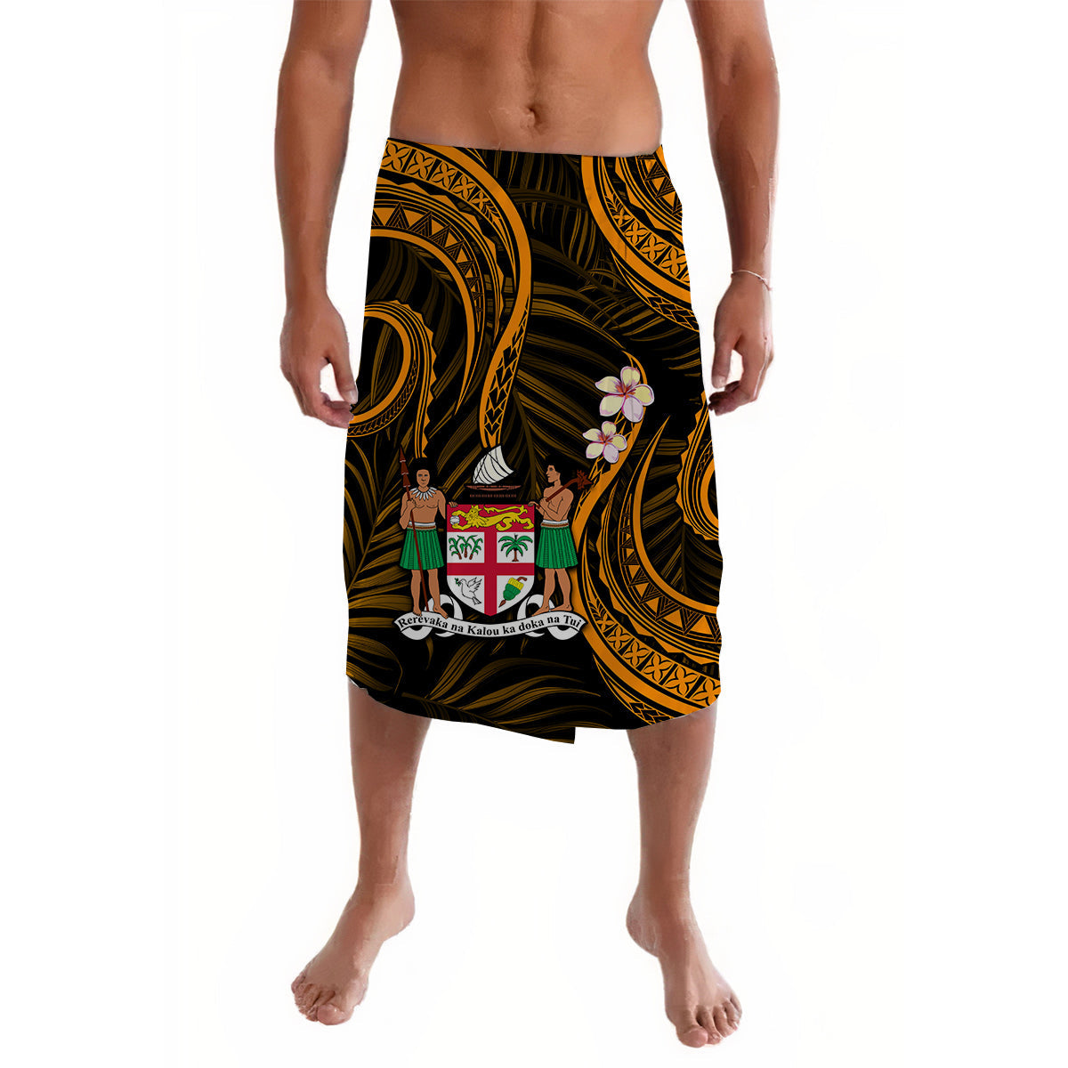 Fiji Lavalava Coat Of Arms Polynesian Mix Gold Coconut Pattern LT13 Gold - Polynesian Pride