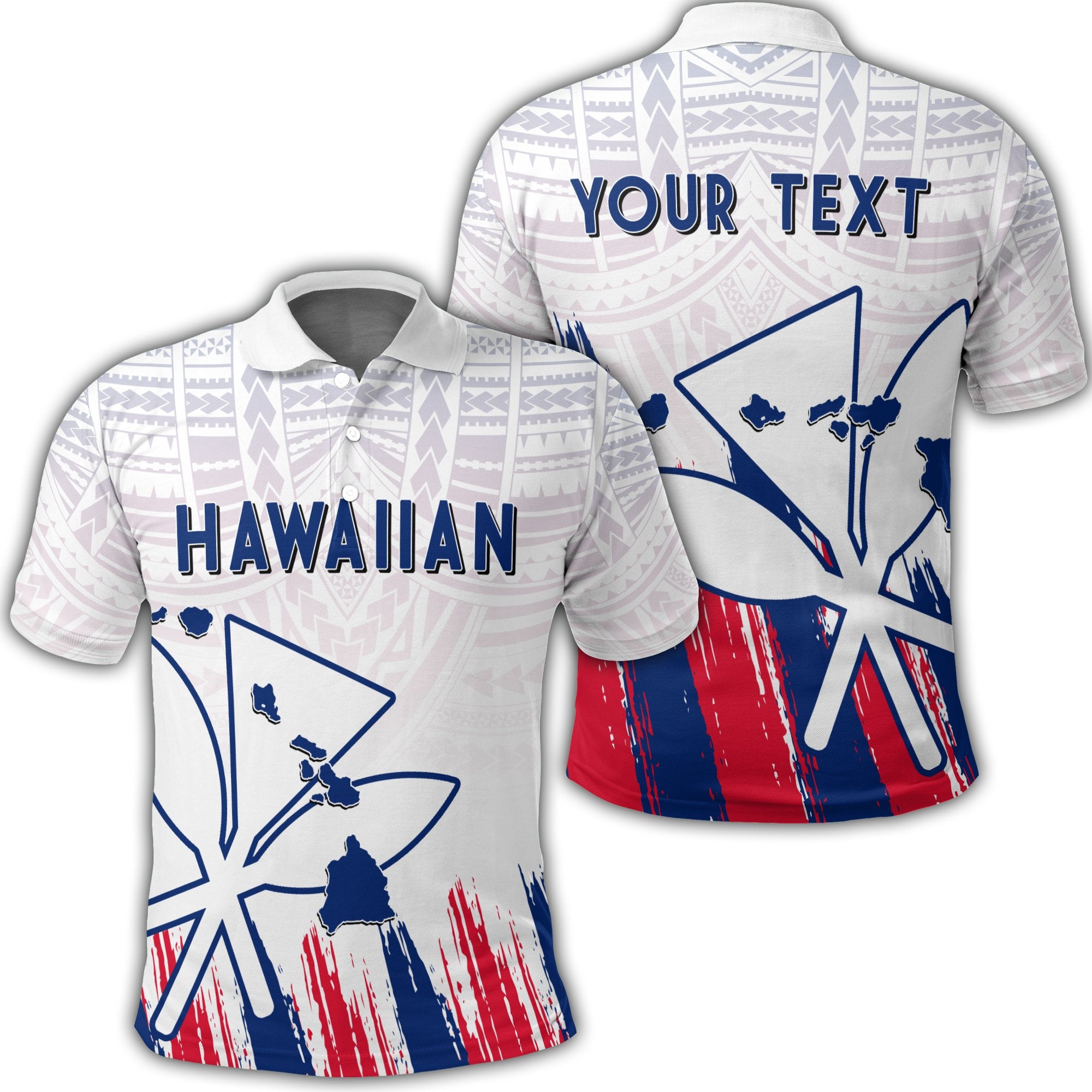 Custom Hawaiian Map Kanaka Flag Brush Polo Shirt White Throne Style Unisex White - Polynesian Pride