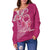 Breast Cancer Pink Ribbon Butterfly Polynesian Pink Version Women Off Shoulder Sweater - LT12 - Polynesian Pride