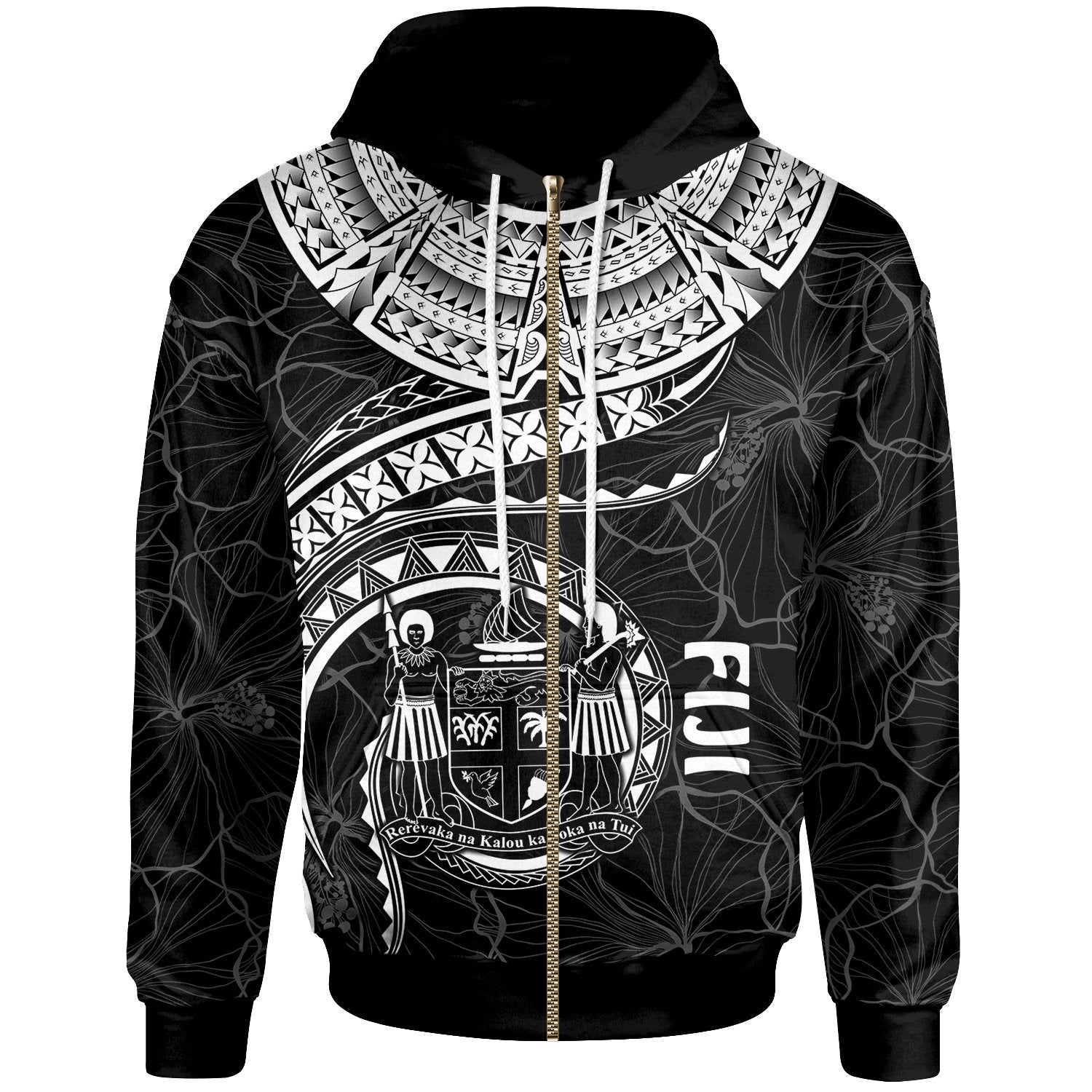 Fiji Polynesian Zip up Hoodie Fiji Waves (White) Unisex White - Polynesian Pride