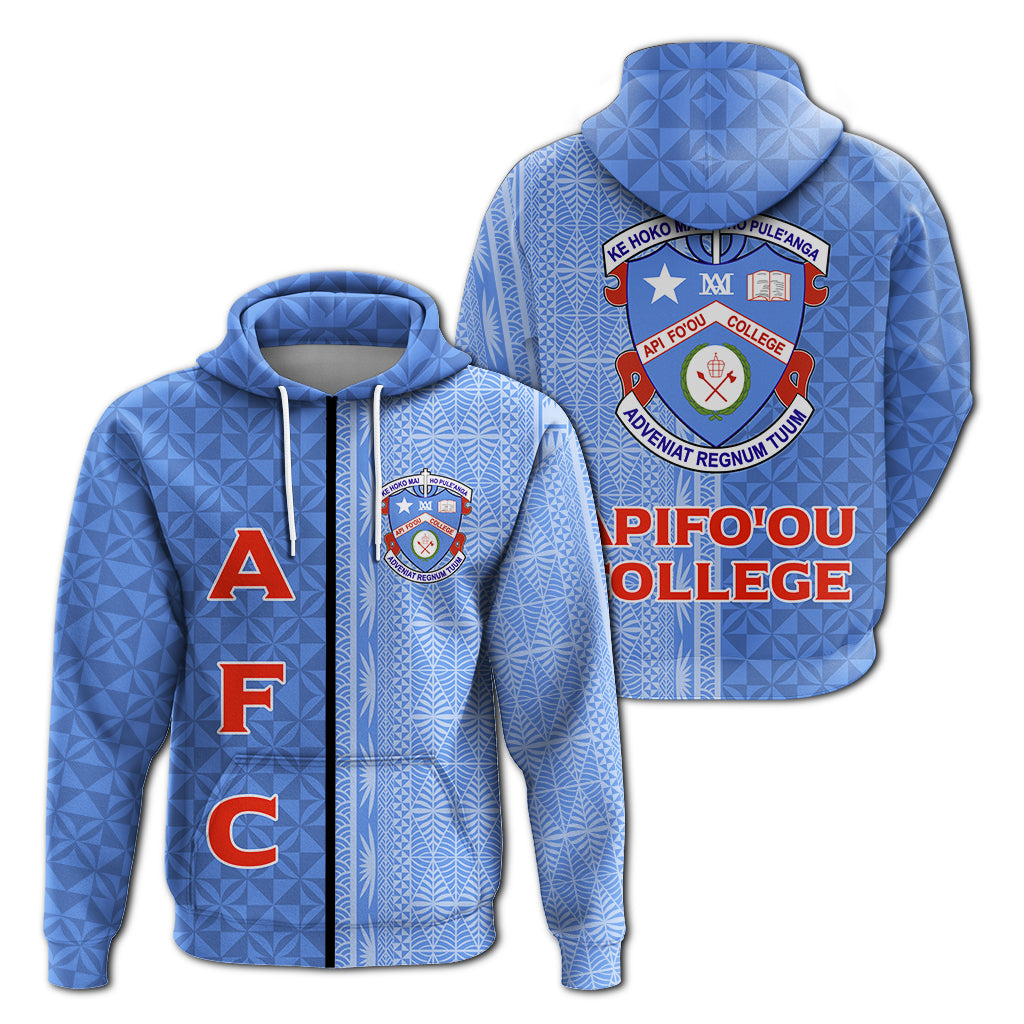 Tonga Apifoou College Zip up Hoodie Tongan Tribal LT12 Blue - Polynesian Pride