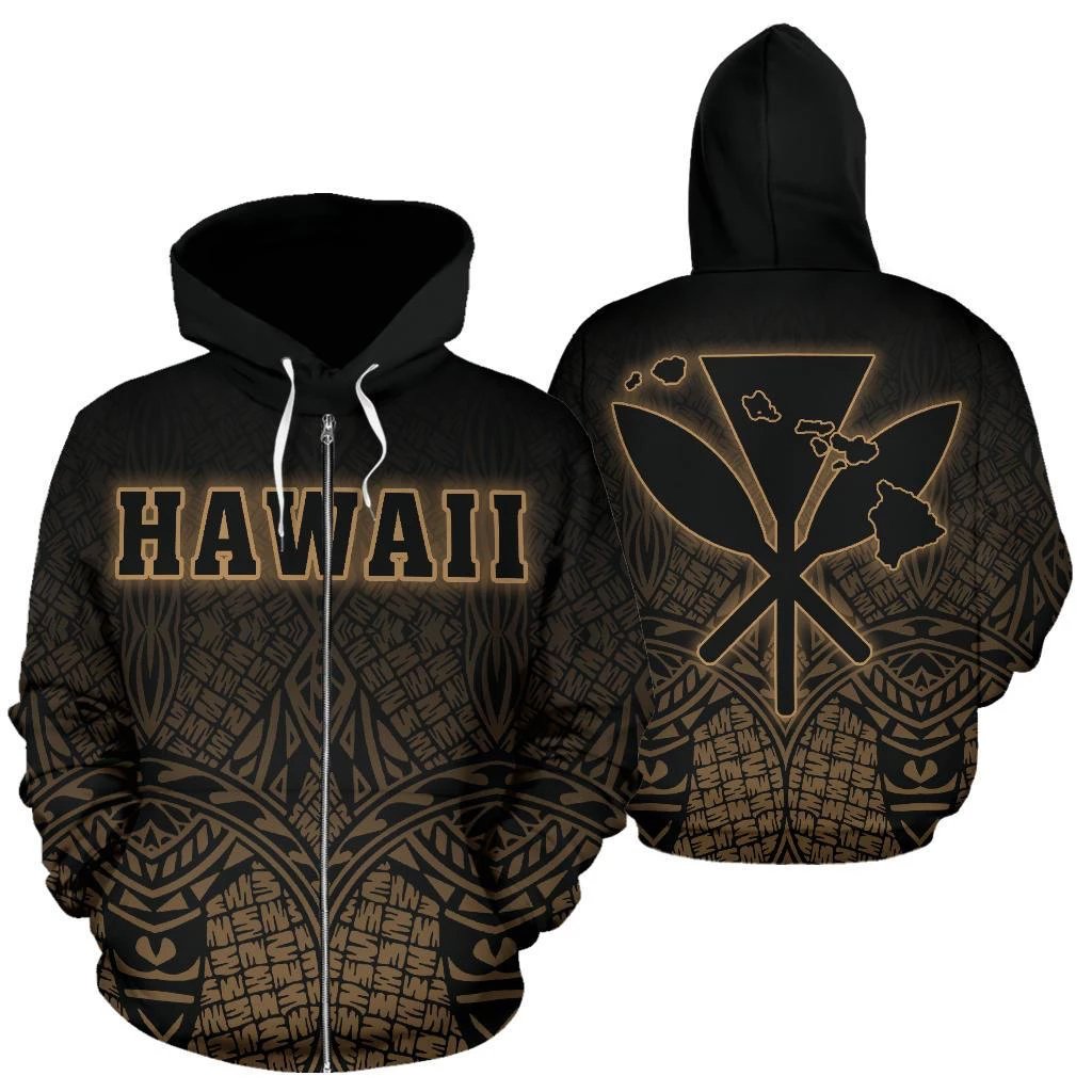 Hawaii Kanaka Polynesian Zipper Hoodie Gold Neon Style Unisex Gold - Polynesian Pride