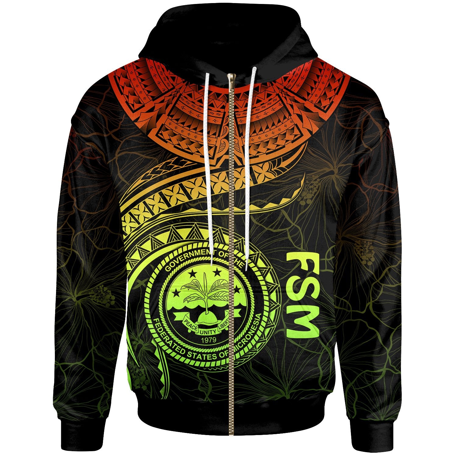 Federated States of Micronesia Polynesian Zip up Hoodie FSM Waves (Reggae) Unisex Reggae - Polynesian Pride