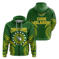 Cook Islands Rugby Zip up Hoodie Tribal Pattern LT12 Zip Hoodie Green - Polynesian Pride