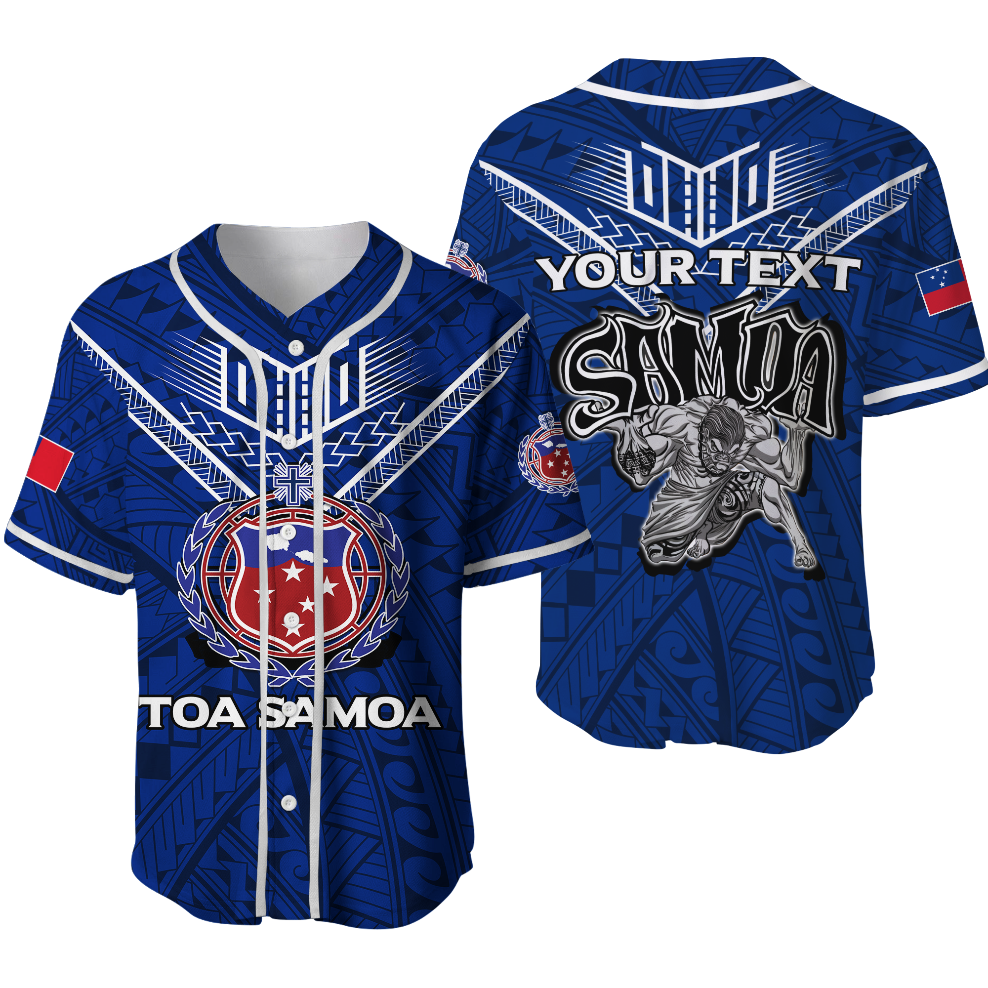 (Custom Personalised) Toa Samoa Rugby Baseball Jersey - Samoan Warrior Pride - LT12 Unisex Blue - Polynesian Pride