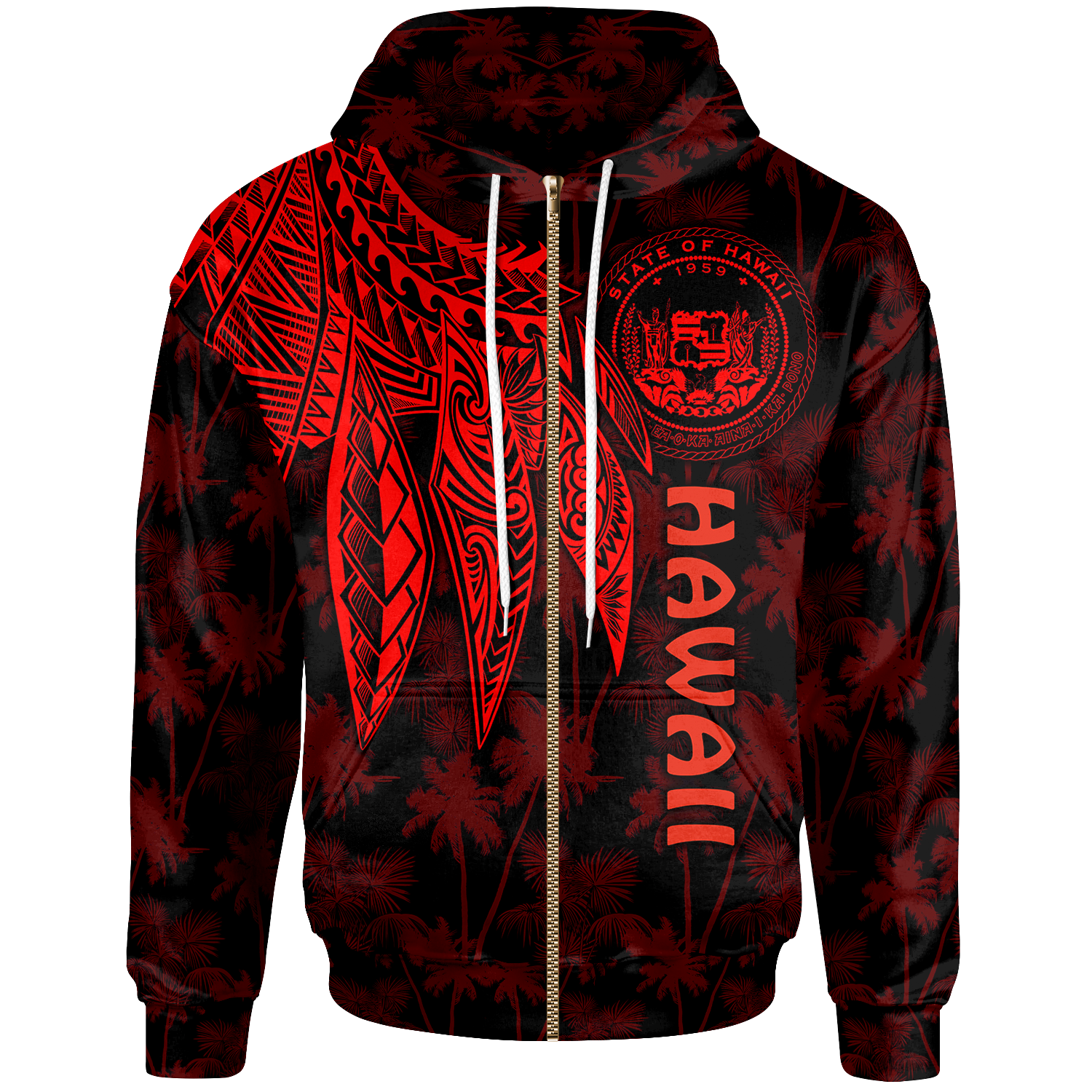 Polynesian Hawaii Zip up Hoodie Polynesian Wings (Red) Unisex Red - Polynesian Pride