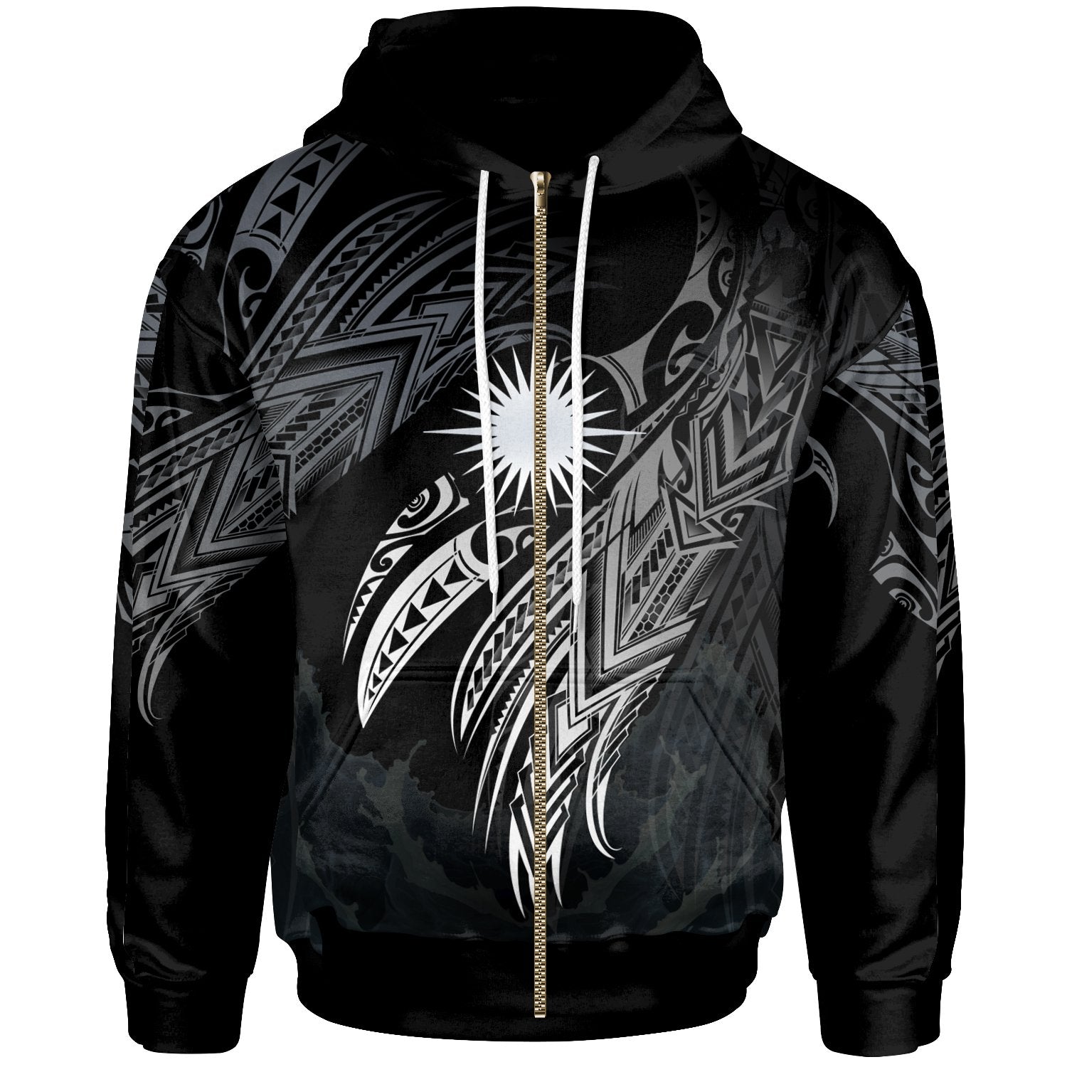 Marshall Islands Polynesian Zip Hoodie Legend White Version Unisex Black - Polynesian Pride