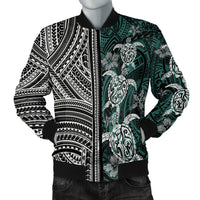 Polynesian Bomber Jacket - Turtle With Ethnic Motives And Floral Elements - LT20 Black Unisex - Polynesian Pride