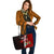 Fiji Polynesian Leather Tote Bag - Coat Of Arm With Hibiscus - Polynesian Pride