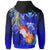 Polynesian Hawaii Hoodie Kanaka Maoli Humpback Whale with Tropical Flowers (Blue) - Polynesian Pride