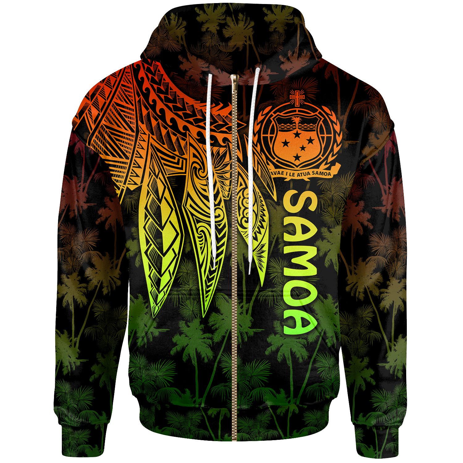 Samoa Zip up Hoodie Polynesian Wings (Reggae) Unisex Reggae - Polynesian Pride