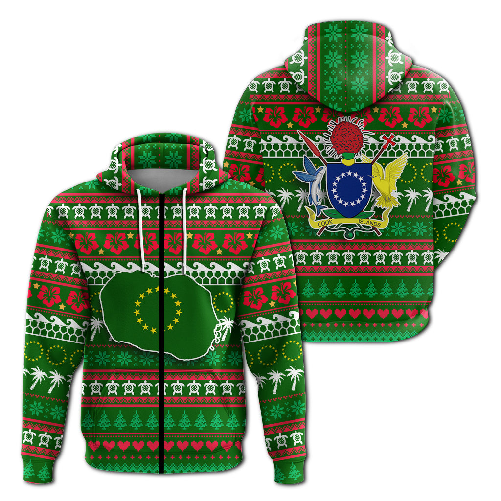 Cook Islands Christmas Zip Hoodie Ugly Christmas LT12 Unisex Green - Polynesian Pride