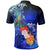 Samoa Polo Shirt Humpback Whale with Tropical Flowers (Blue) - Polynesian Pride