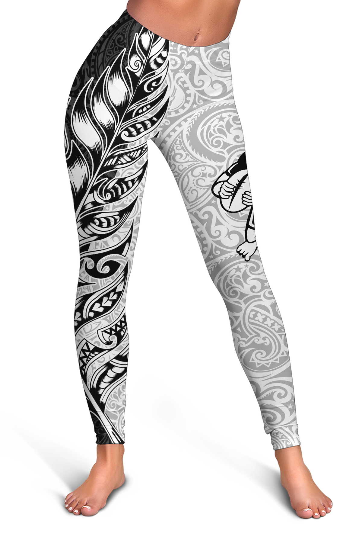 New Zealand Maori All Black Rugby Women Legging - LT2 White - Polynesian Pride