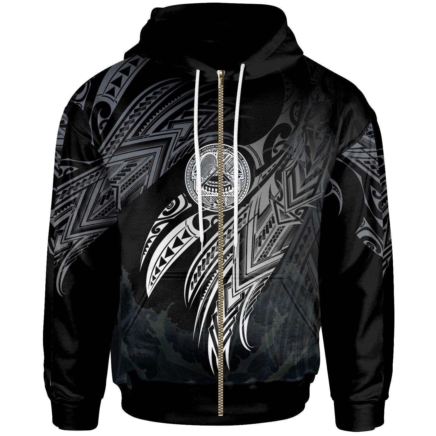 American Samoa Polynesian Zip Hoodie Legend White Version Unisex Black - Polynesian Pride