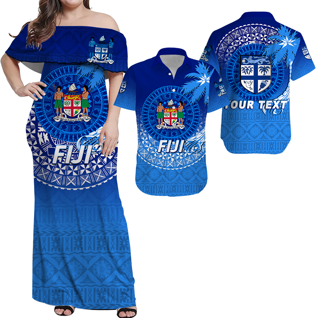 Custom Fiji Tapa Tribal Coconut Tree Matching Polynesian Hawaiian Shirt And Dress LT12 Blue - Polynesian Pride