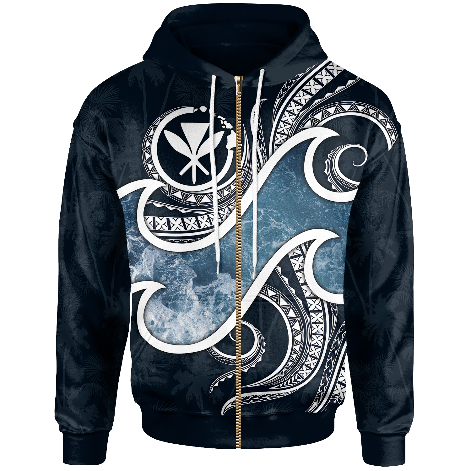 Polynesian Hawaii Zip up Hoodie Ocean Style Unisex Black - Polynesian Pride