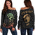 Hawaii Warrior And Helmet Women's Off Shoulder Sweater Black - Polynesian Pride