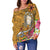 Fiji Women's Off Shoulder Sweater - Turtle Plumeria (Gold) - Polynesian Pride