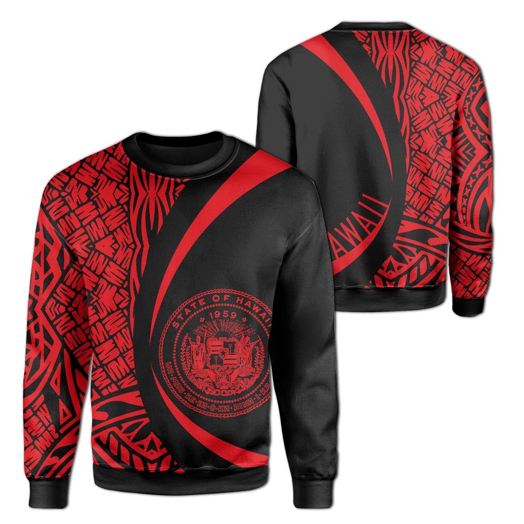 Hawaii Coat Of Arms Polynesian Crewneck Sweatshirt - Red - Circle Style Unisex Art - Polynesian Pride