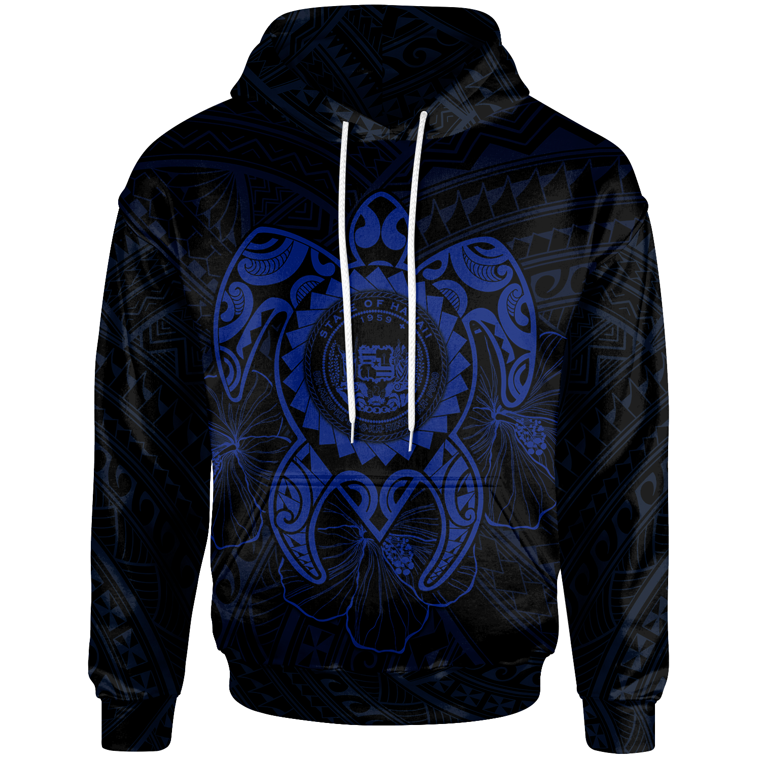 Hawaii Polynesian Hoodie Vintage Polynesian Turtle (Blue) Unisex Blue - Polynesian Pride