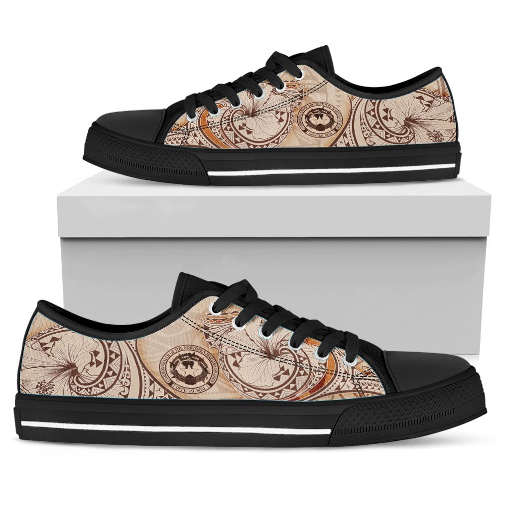 Northern Mariana Islands Low Top Shoes - Hibiscus Flowers Vintage Style - Polynesian Pride