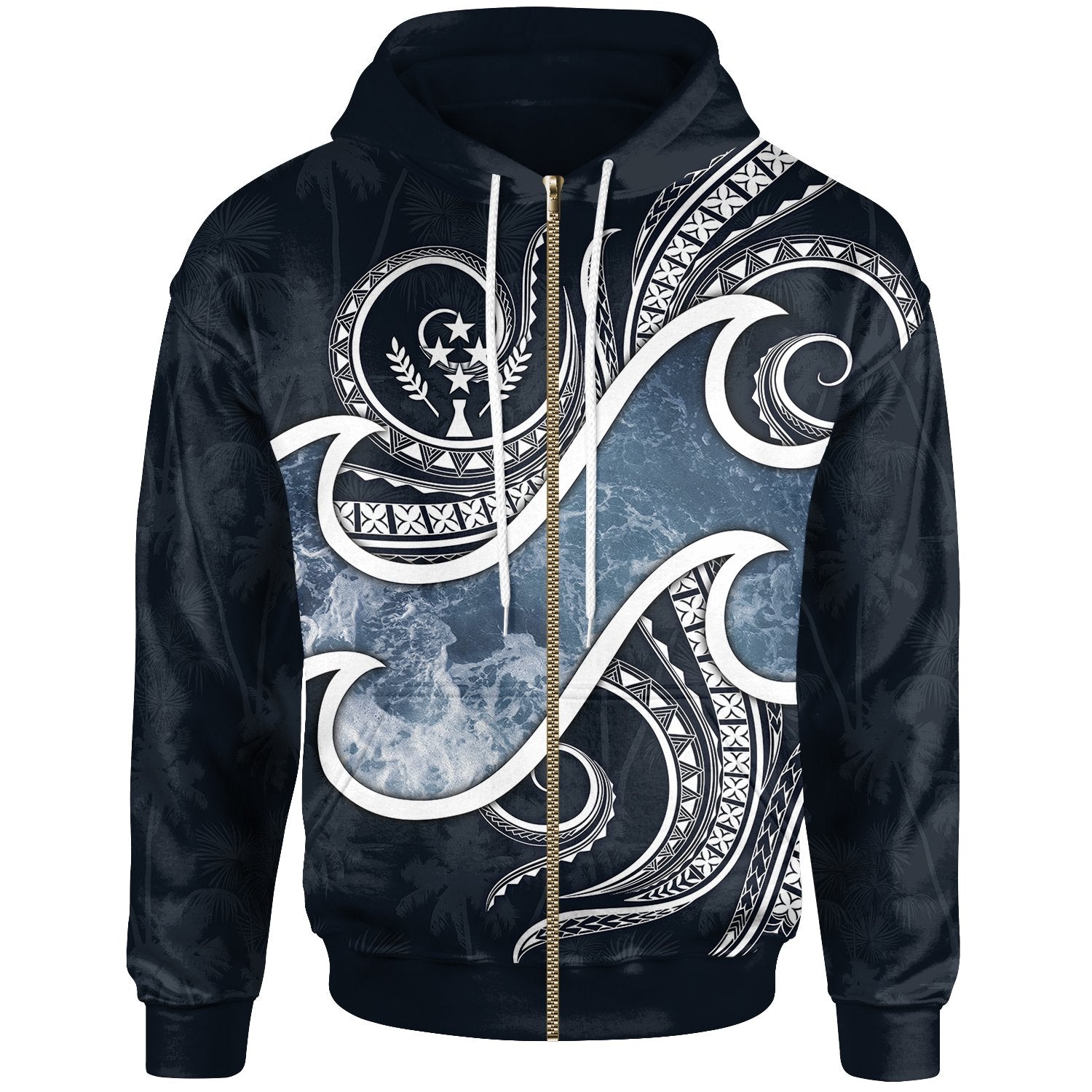 Kosrae Islands Polynesian Zip up Hoodie Ocean Style Unisex Blue - Polynesian Pride