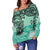 Federated States of Micronesia Women's Off Shoulder Sweaters - Vintage Floral Pattern Green Color - Polynesian Pride