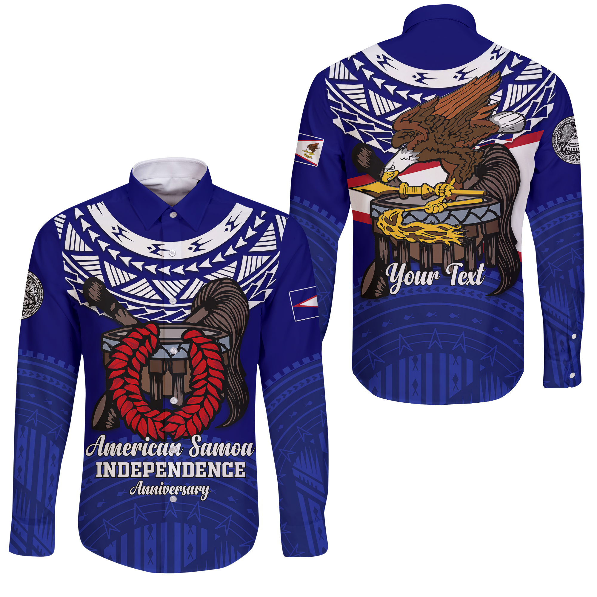 Custom American Samoa Independence Anniversary Pride Long Sleeve Button Shirt - LT12 Unisex Blue - Polynesian Pride